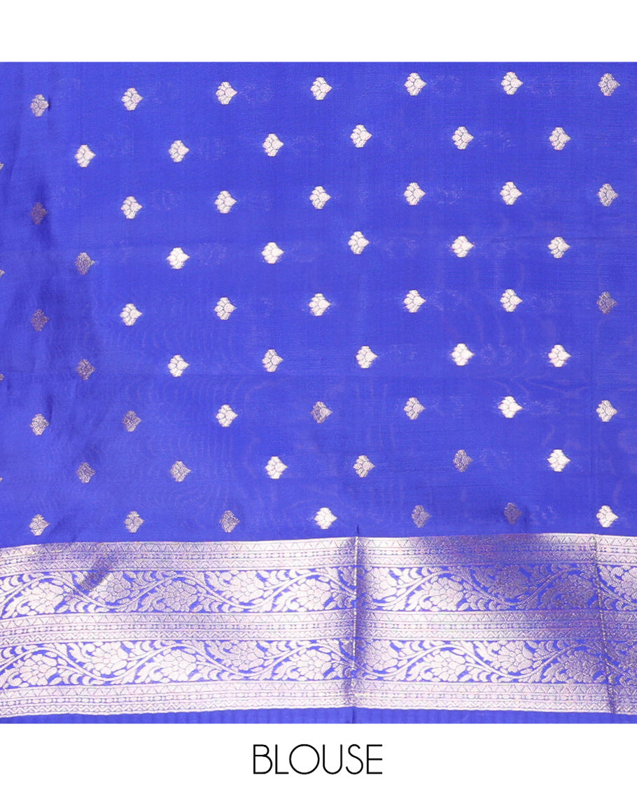 Royal Blue Litchi Saree Features Tissue-Zari Weave, a Temple Kodi Visiry Border, Grand Pallu and a Matching Blouse