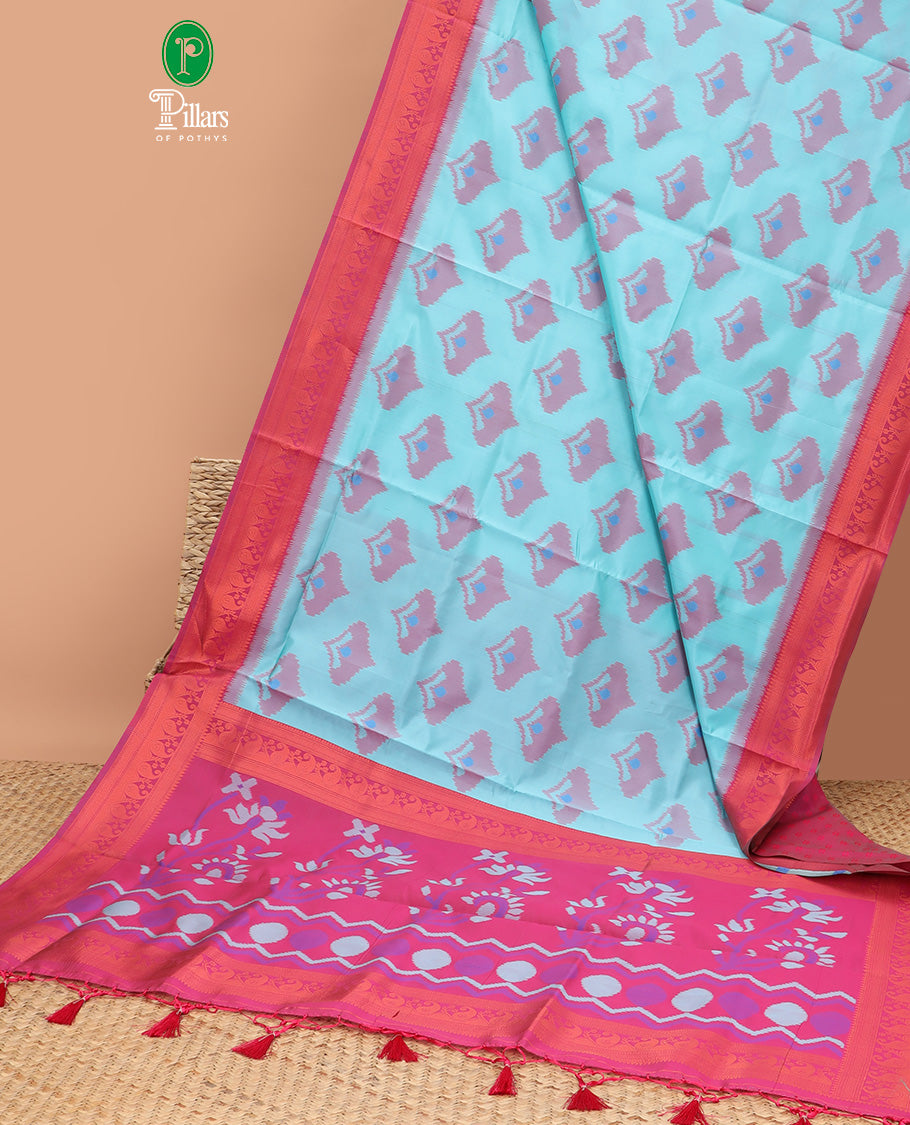 pastel green pattola design mulberry silk saree with carry, zari design border & self empose with fancy tissue blouse