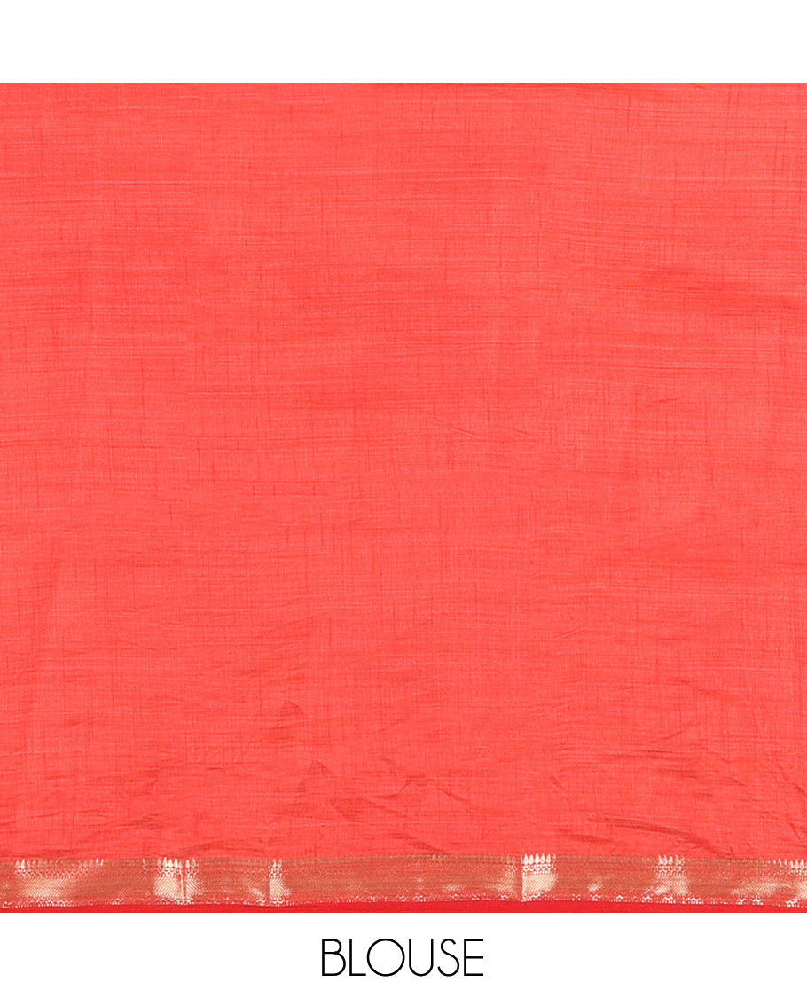 Cream-Pink Plain Art Tussar Saree