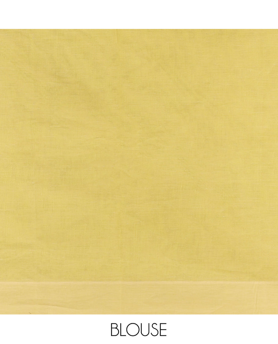 Pale Green Coimbatore Cotton Saree, Subtly Sparkled with Geometric Design on Its Body, a Subtle Diamond Border, Pallu of Ogee Patterns, and Paired with Matching Blouse