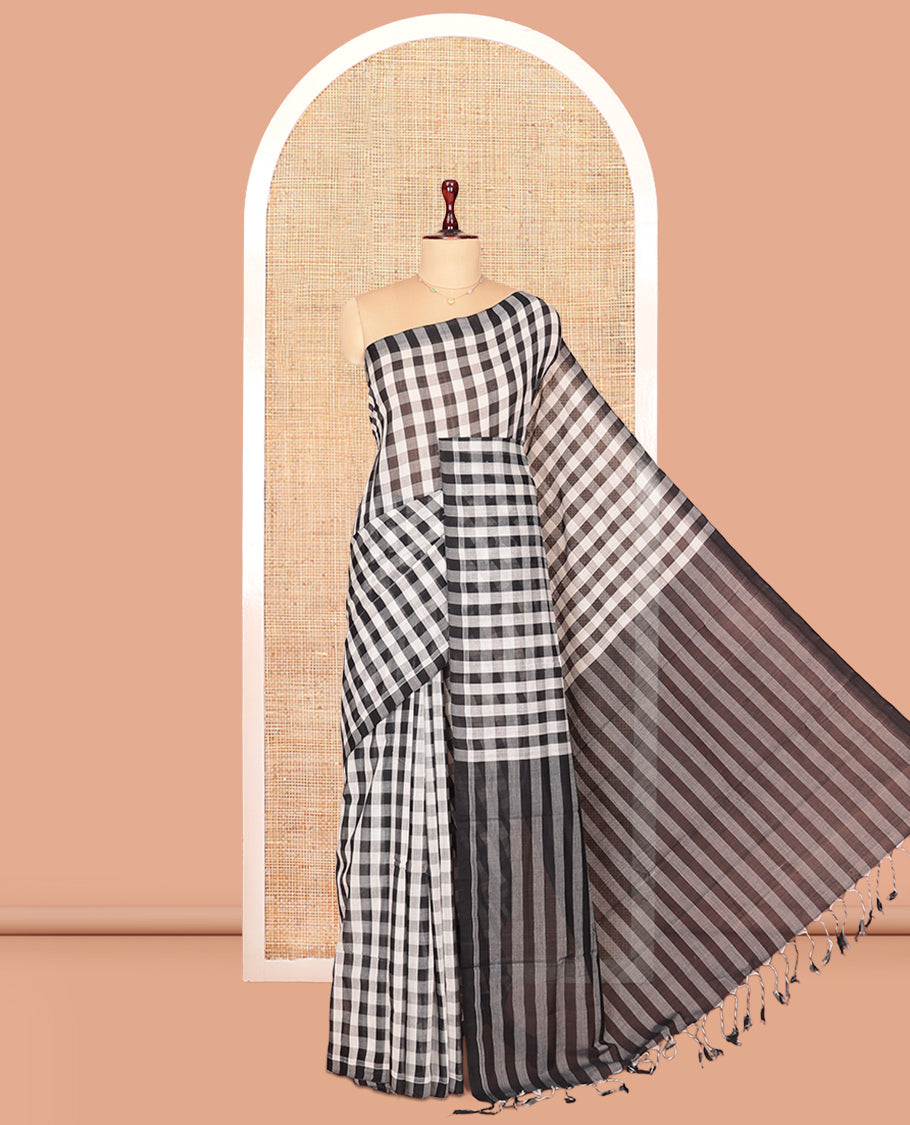Borderless Black-White Mangalagiri Cotton Saree