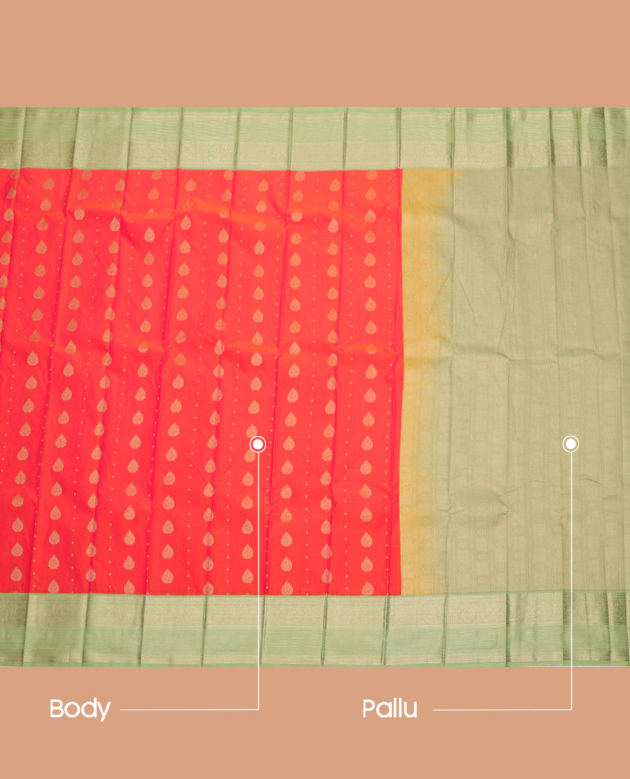 Pink Budget Silk Saree, Bedecked with Zari Buttas, Complemented by a Contrast Traditional Zari Rettai Pettu Border, Grand Pallu, and Contrast Blouse