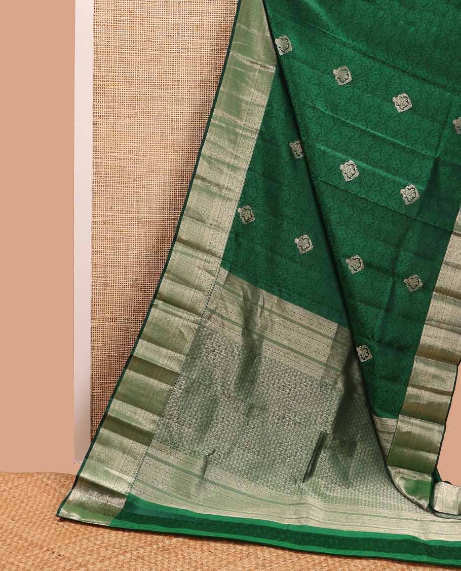 Bottle green floral jacquard kancheepuram silk saree with self floral design border & jaal design pallu
