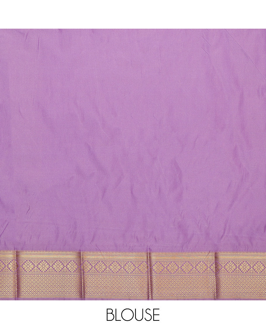 Lavender Gift Saree, Elevated with Zari Buttas All Over Its Body, Highlighted by a Traditional Zari Design Border, Grand Pallu of Jaal Designs, and Paired with a Matching Blouse