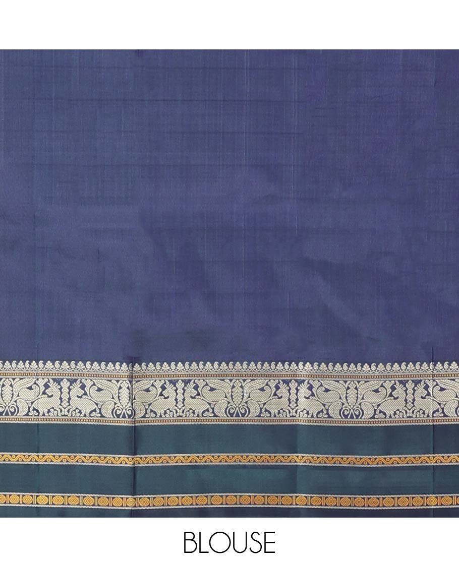 Brown floral buttas kancheepuram silk saree with contrast border of banaras, muthu, paun design & intricate zari design pallu