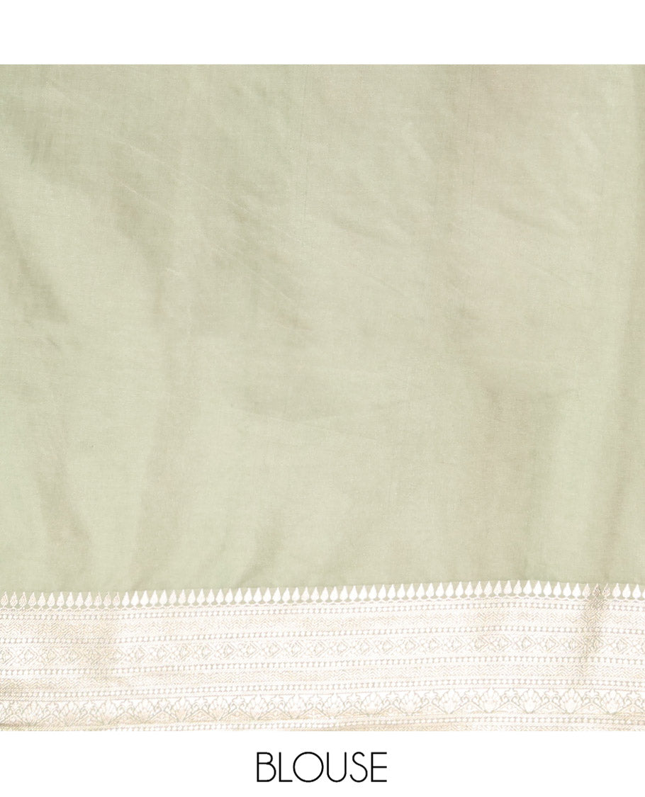 Red Semi-Banaras Dupion Saree, Steeped in Richness of Zari Buttas, Complemented by Contrast Traditional Zari Border, Grand Pallu, and a Contrast Blouse