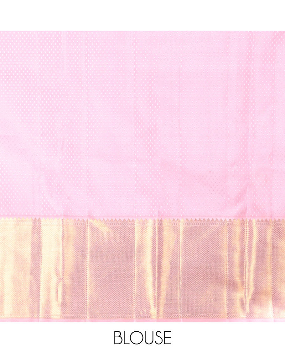 Green jacquard samudrika silk saree with contrast checked design border & intricate zari design pallu