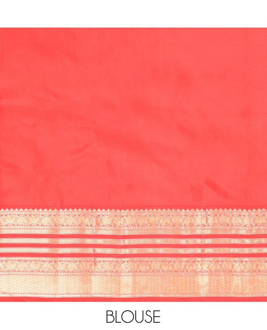Pale Green Vasundhara Silk Saree,Sparsely Woven with Zari Buttas, Contrast Border of Thilakam Mokku, Kodi Visiry, Muthu, Mayil Kann, Mayil, and Kodi Visiry, Grand Pallu, and Contrast Blouse