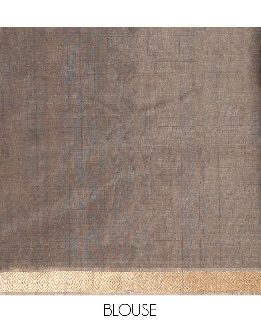 Maroon Silk Cotton Saree, Delicately Woven with Diamond Buttas, Contrast Diamond Zari Border, Pallu of Peacock-Paisley Designs, and a Contrast Blouse