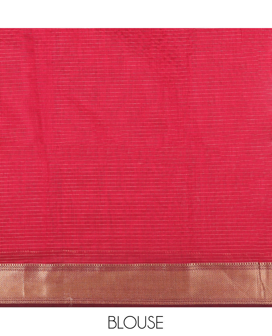 Red Maheshwari Cotton Saree, Woven with Zari Checks, a Traditional Zari Border, Gleaming Zari Pallu, and a Matching Blouse
