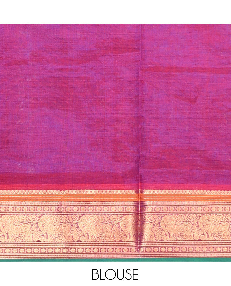 Purple Buttas-Checked Kuppadam Silk Saree, a Semi-Contrast Yazhi Border, Grand Pallu, a Matching Blouse