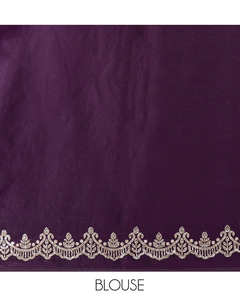 Purple Designer Saree, Dazzled with Stonework, a Scallop Stonework Border, and a Matching Blouse