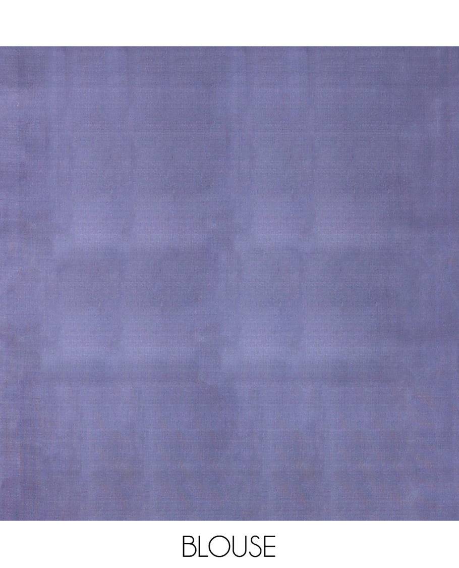 Lavender Floral Jaal Embossed Kanchipuram Silk Saree, a Floral Border, Contrast Jaal Pallu, Contrast Blouse