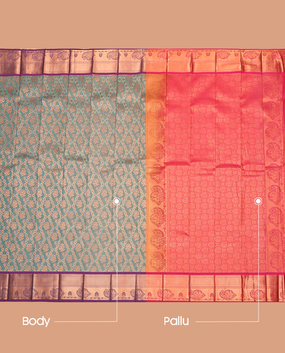 Blue Budget Silk Saree, Graced with Jacquard, Complemented by Contrast Traditional Zari Border, Grand Pallu, and a Contrast Blouse