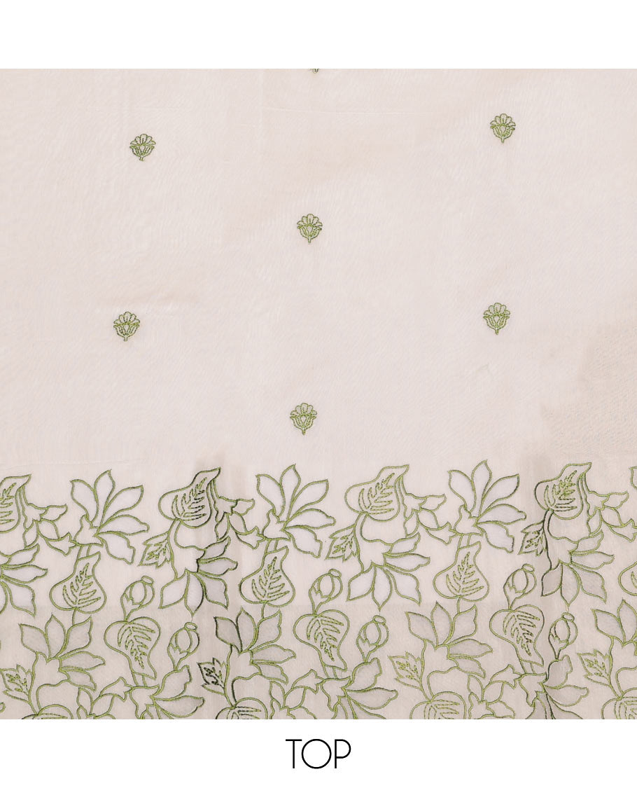 Cream-Green Chanderi Material Chudidar Set