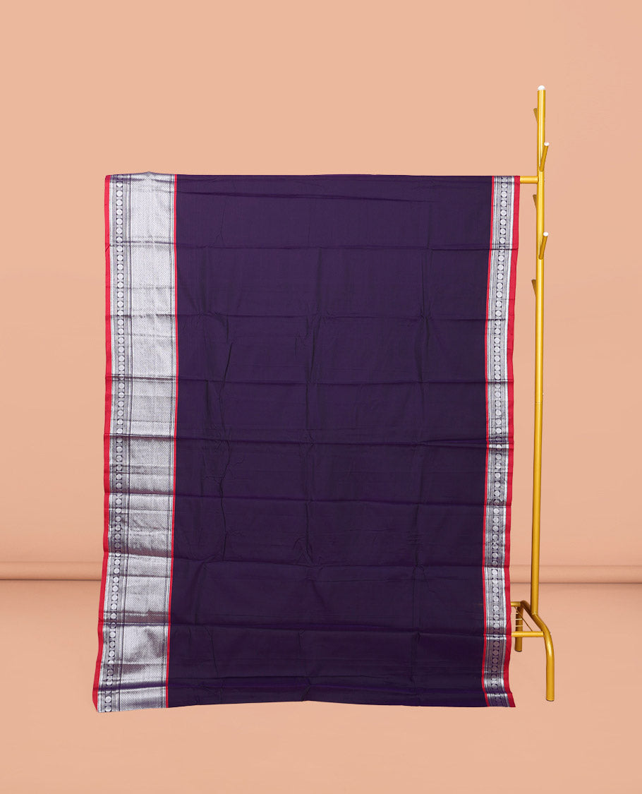 Blue Plain Narayanpet Cotton Saree, Complemented by a Contrast Traditional Design Border, Striped Pallu, and Comes Without a Blouse