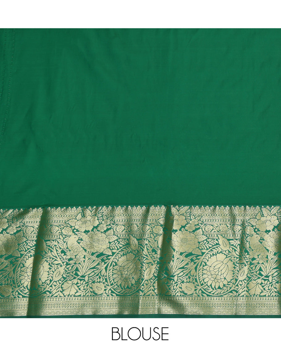 Purple Art Silk Pavadai Material, Highlighted by Jacquard Design, Contrast Floral-Bird Zari Design Border, and a Contrast Blouse