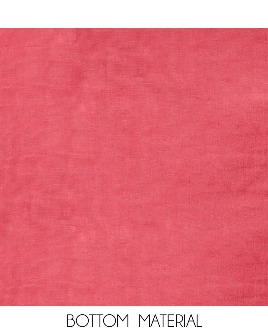 Red Material Chudidhar Set, Bedecked with Ajrakh Patch Work and Mirror Work, Vichitra Silk Top, Plain Santoon Bottom, and Chinon Silk Dupatta Featuring Intricate Ajrakh Prints