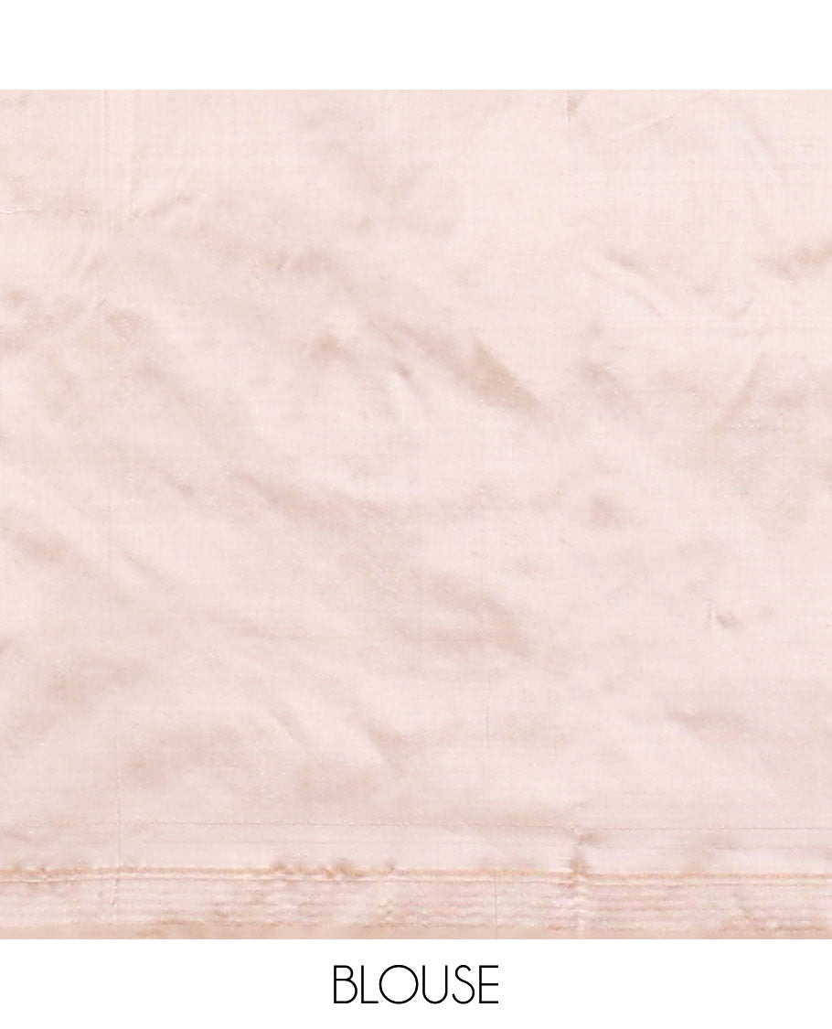 Blue zari buttas pure ikkat saree, contrast border & pallu of floral designs in ikkat-style