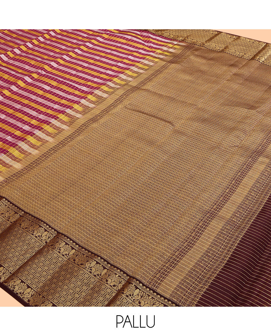 Multi-Color Checked Vasundhara Lite Silk Mix Saree, Contrast Border of Salngai, Mayil, and Zari Designs, Grand Pallu, and a Contrast Blouse
