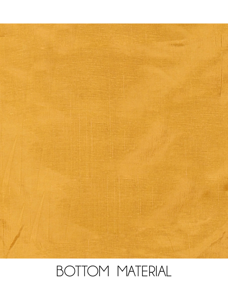 Yellow Material Chudidhar Set, Ornamented with Ajrakh-Style Print and Mirror Work Fox Georgette Top, Santoon Plain Bottom, and Georgette Dupatta of Ajrakh Print and Mirror Work