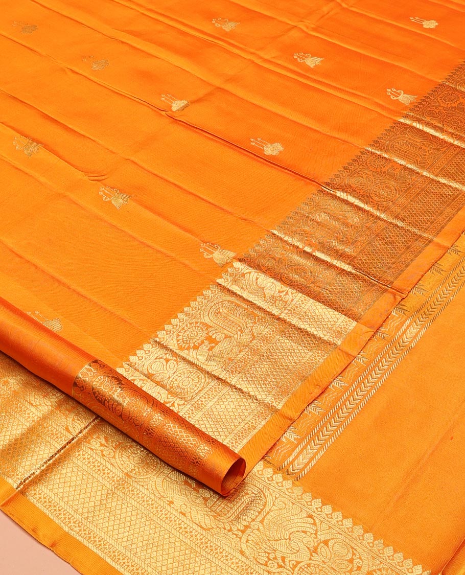 Orange Zari Buttas Venkatagiri Silk Saree, a Traditional Zari Border, Jaal Pallu, a Matching Blouse