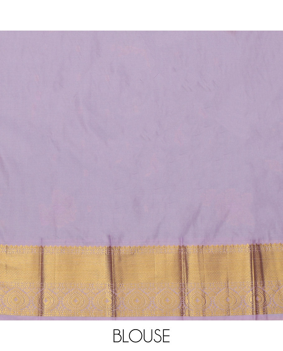Green Budget Silk Saree, Embellished with Zari Buttas, Complemented by a Contrast Traditional Zari Border, Grand Jaal Pallu, and Contrast Blouse