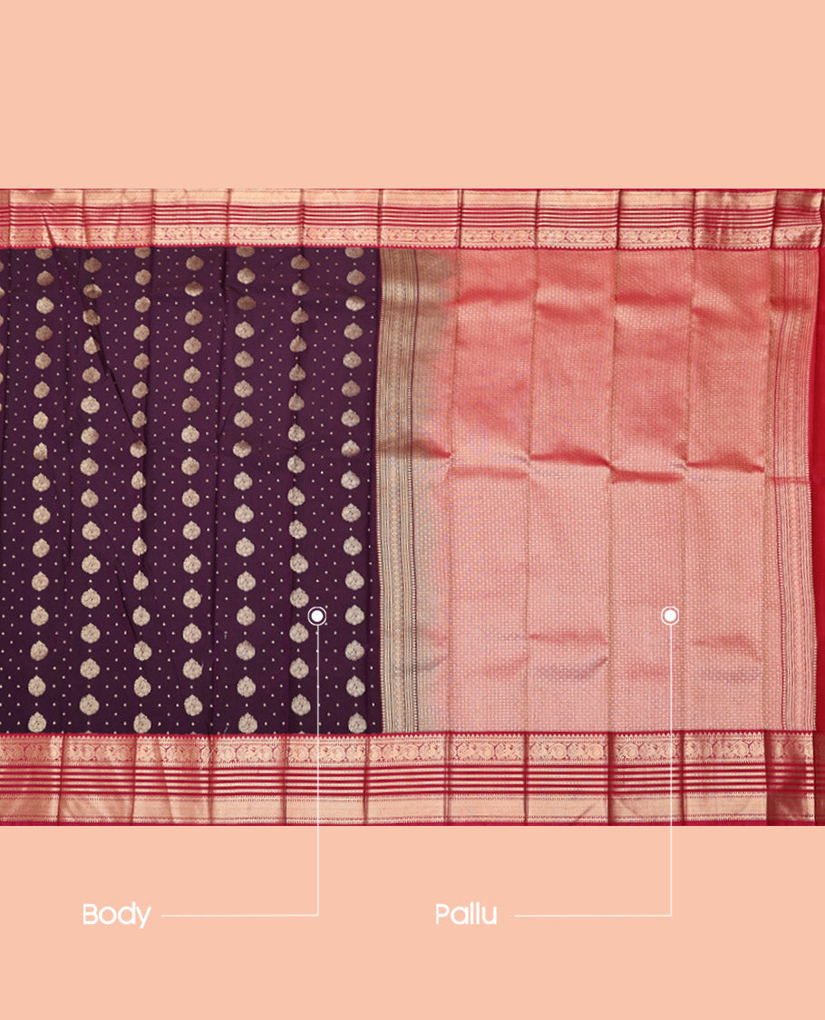 Brown Budget Silk Saree, Accentuated with Zari Buttas, Complemented by a Contrast Traditional Zari Border, Intricate Pallu, and a Contrast Blouse