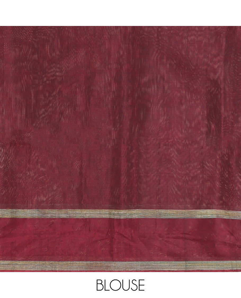 Grey Silk Cotton Saree, Artfully Woven with Peacock and Rudraksham Motifs On Its Body, Complemented by Contrast Zari Motifs Woven Border, Geometric Zari Patterned Pallu and Paired with a Contrast Blouse