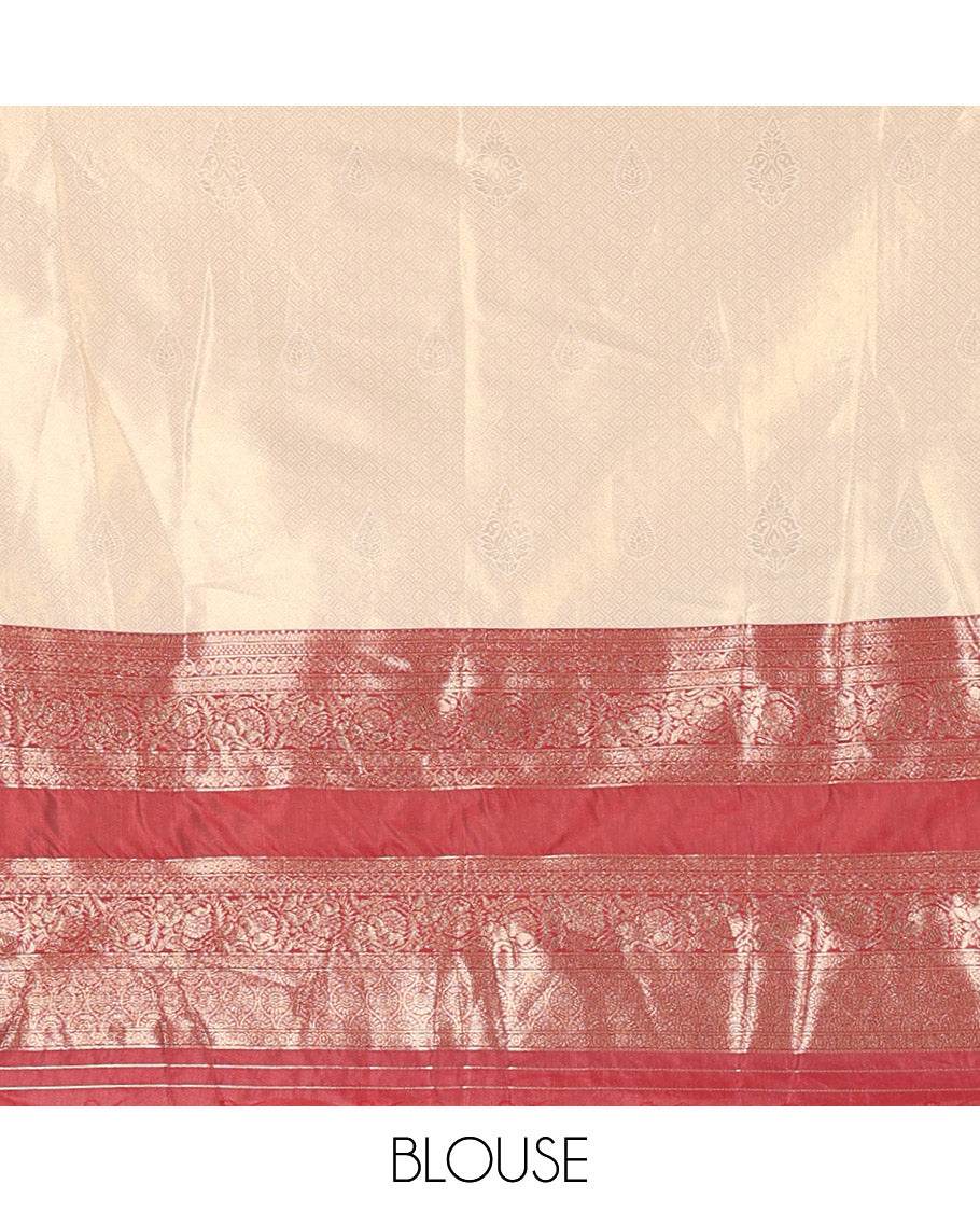 Cream-Maroon Semi-Silk Half-Saree