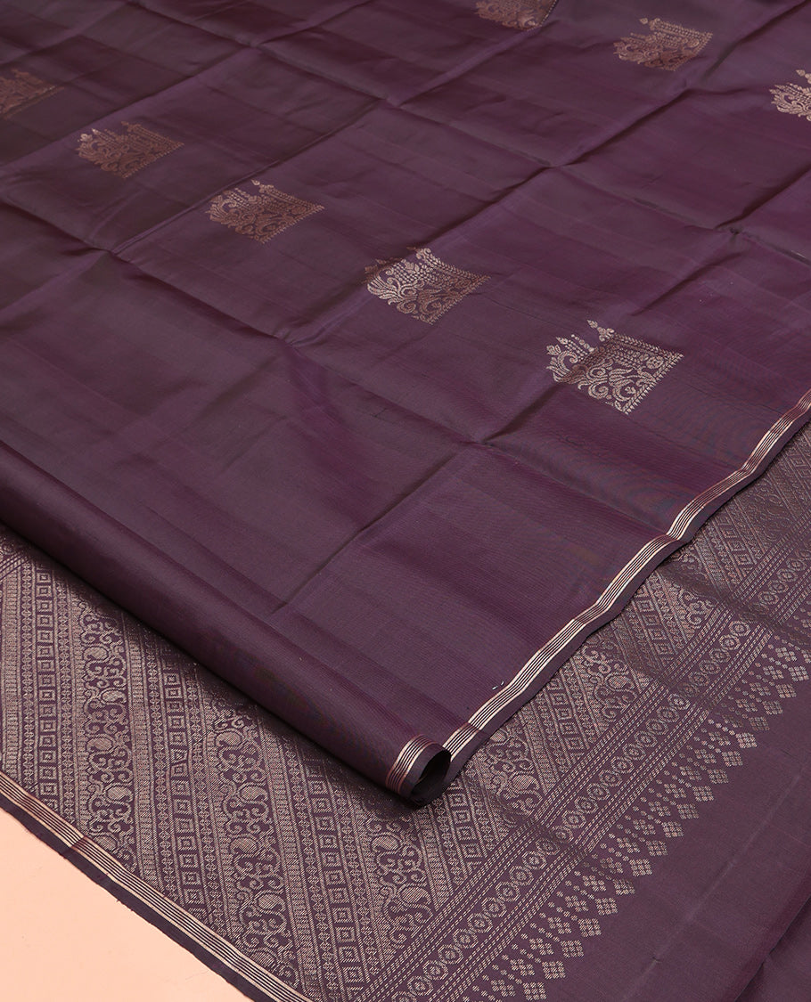 Dark Purple Mayuri Lite Silk Mix Saree, Woven with Zari Buttas, a Zari Border, Intricate Pallu, and a Matching Blouse