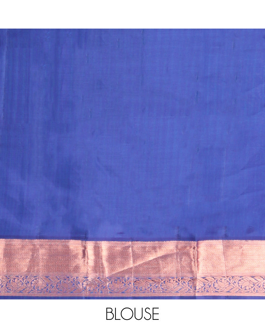 Blue floral buttas vasundhara elite silk saree with contrast intricate zari design border & striped floral design pallu