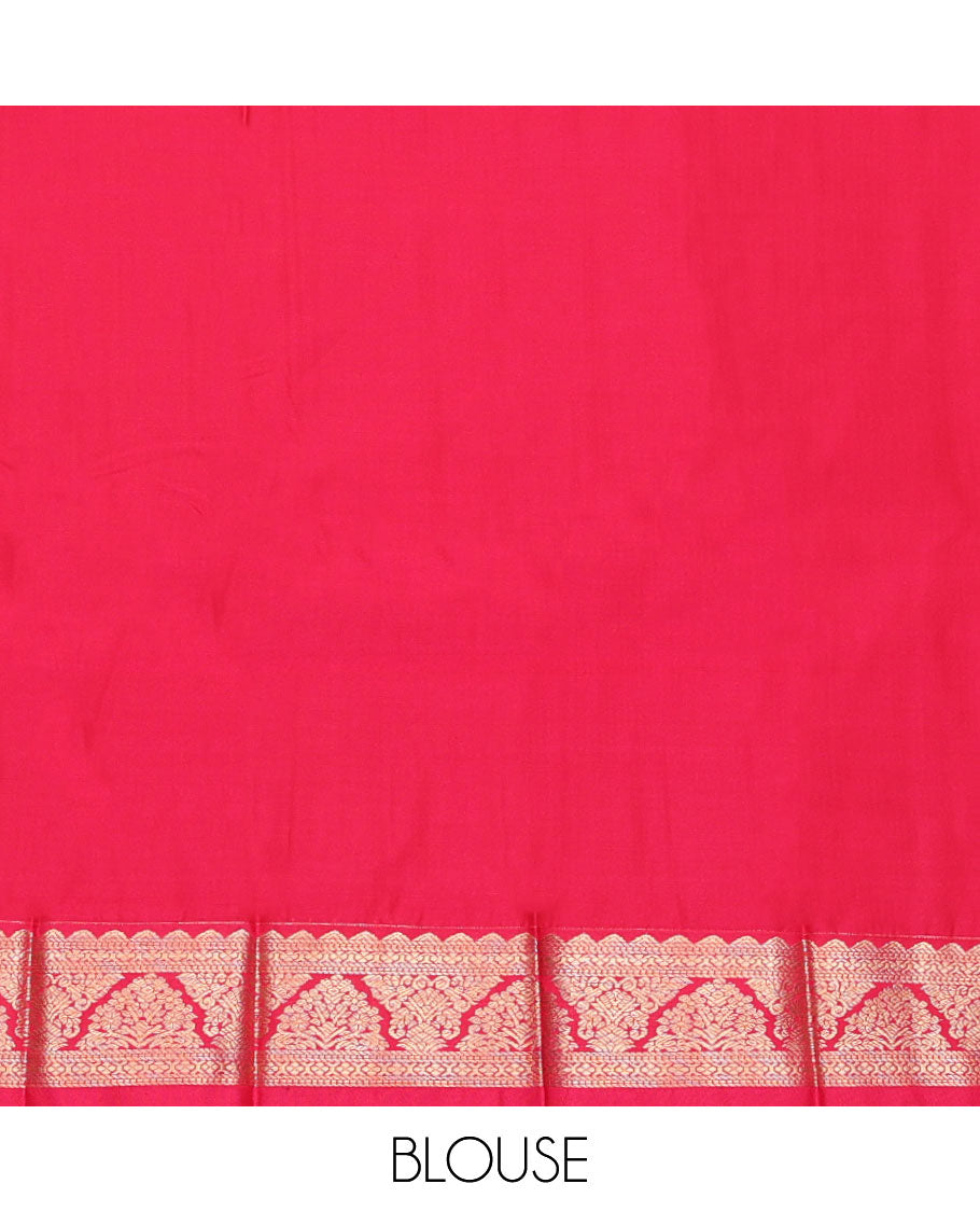 Blue Budget Silk Saree, Showcasing Zari Buttas and Micro-Checks, Complemented by a Contrast Traditional Border, Geometric Patterned Pallu, and a Contrast Blouse