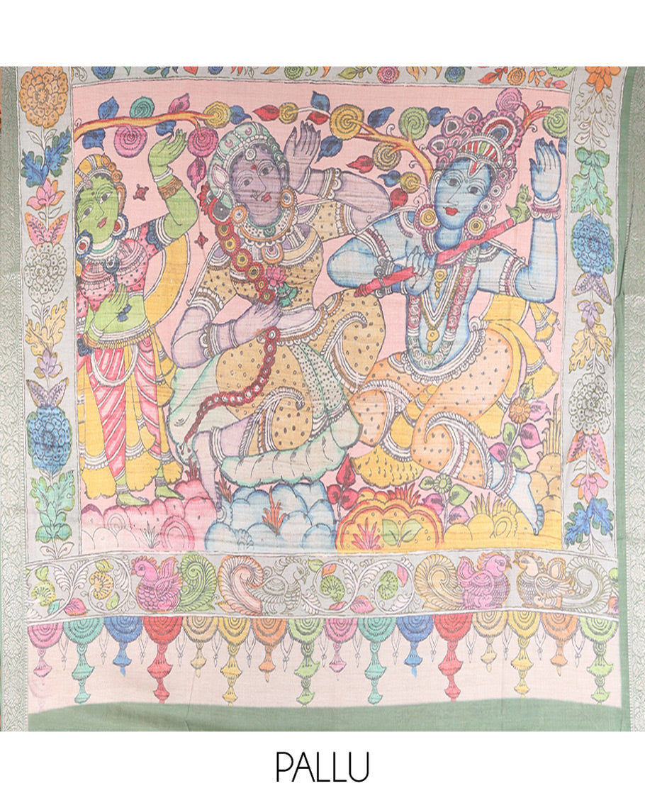 Green Kalamkari Printed Fancy Tussar Saree