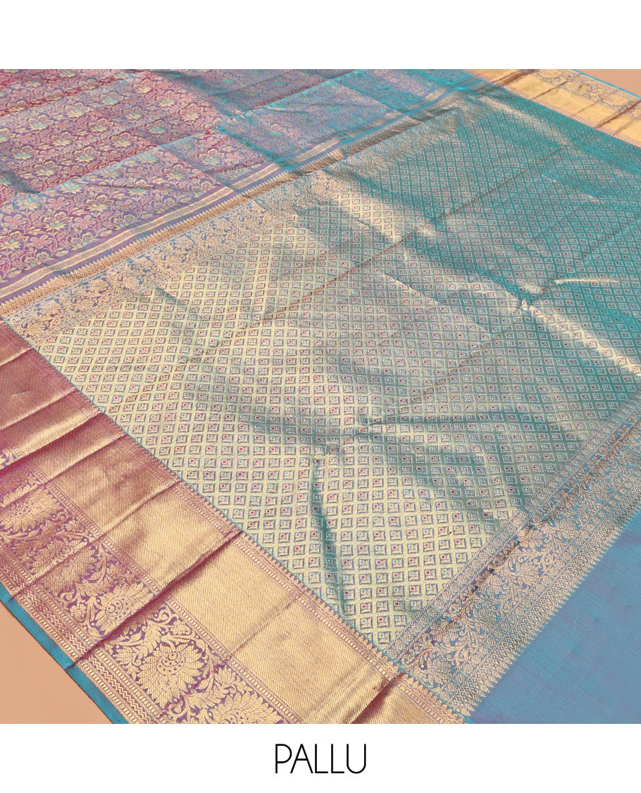 Blue Kanchipuram Wedding Silk Saree, Decorated with Jacquard Design, a Kodi Visiry Zari Border, a Grand Jaal Pallu, and a Matching Blouse