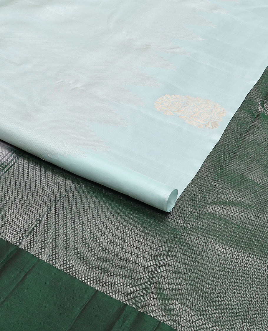 Powder blue mayuri soft silk saree with self motifs border & checked design pallu