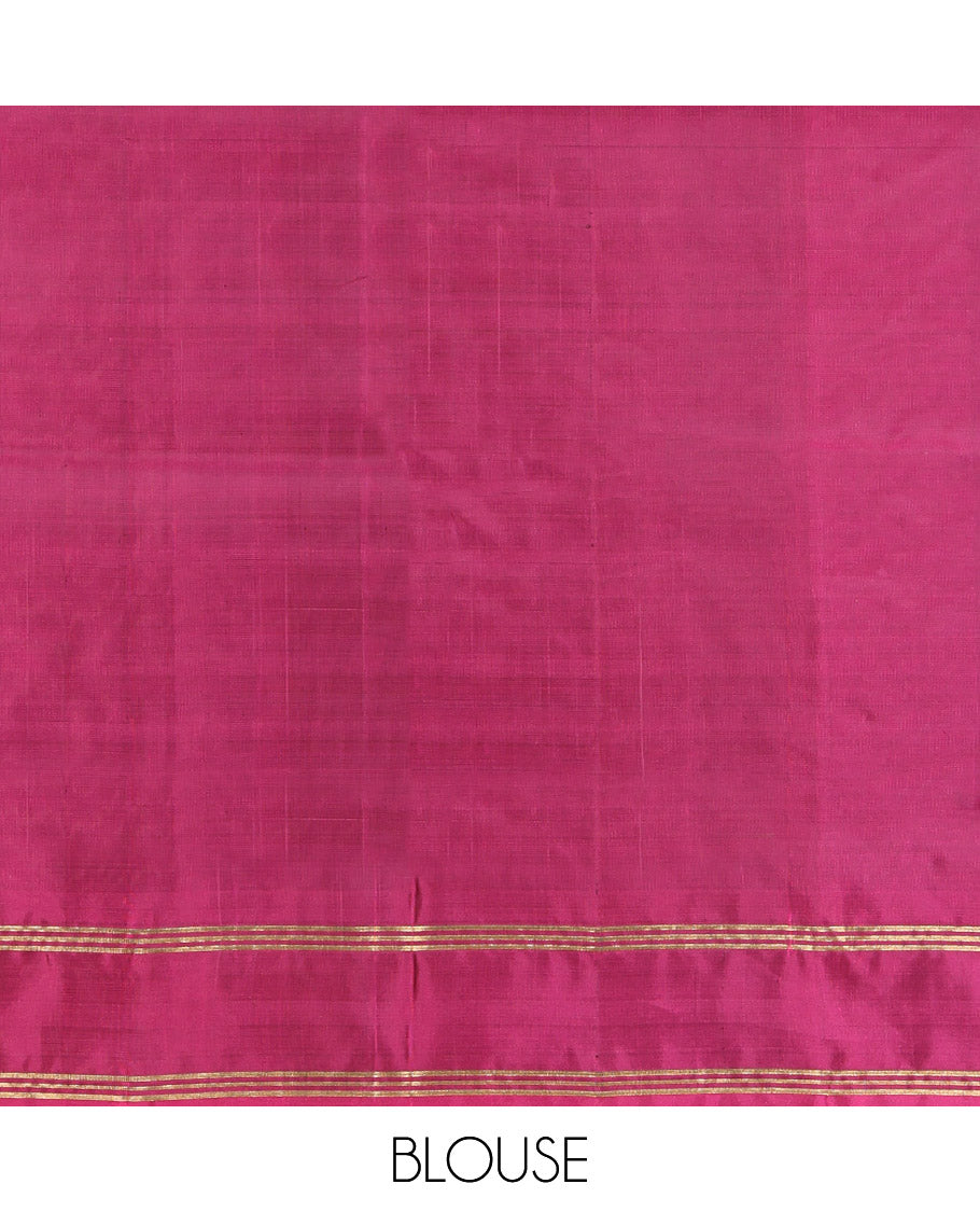 Violet Mayuri Lite Silk Mix Saree, Enriched with Leaf Buttas, Complemented by a Contrast Striped Border, Pallu of Jaal Designs, and a Contrast Blouse