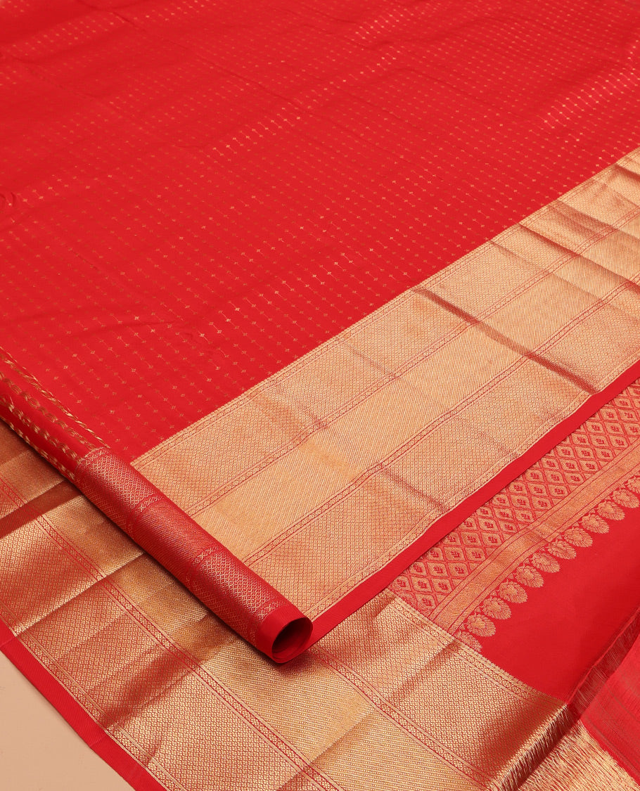 Red Zari Striped Vasundhara Lite Silk Mix Saree, a Traditional Border, Jaal Pallu, a Matching Blouse