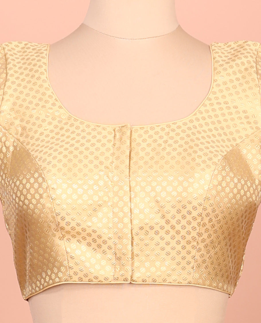 Gold coin buttas front-back round neck elbow-sleeve readymade blouse