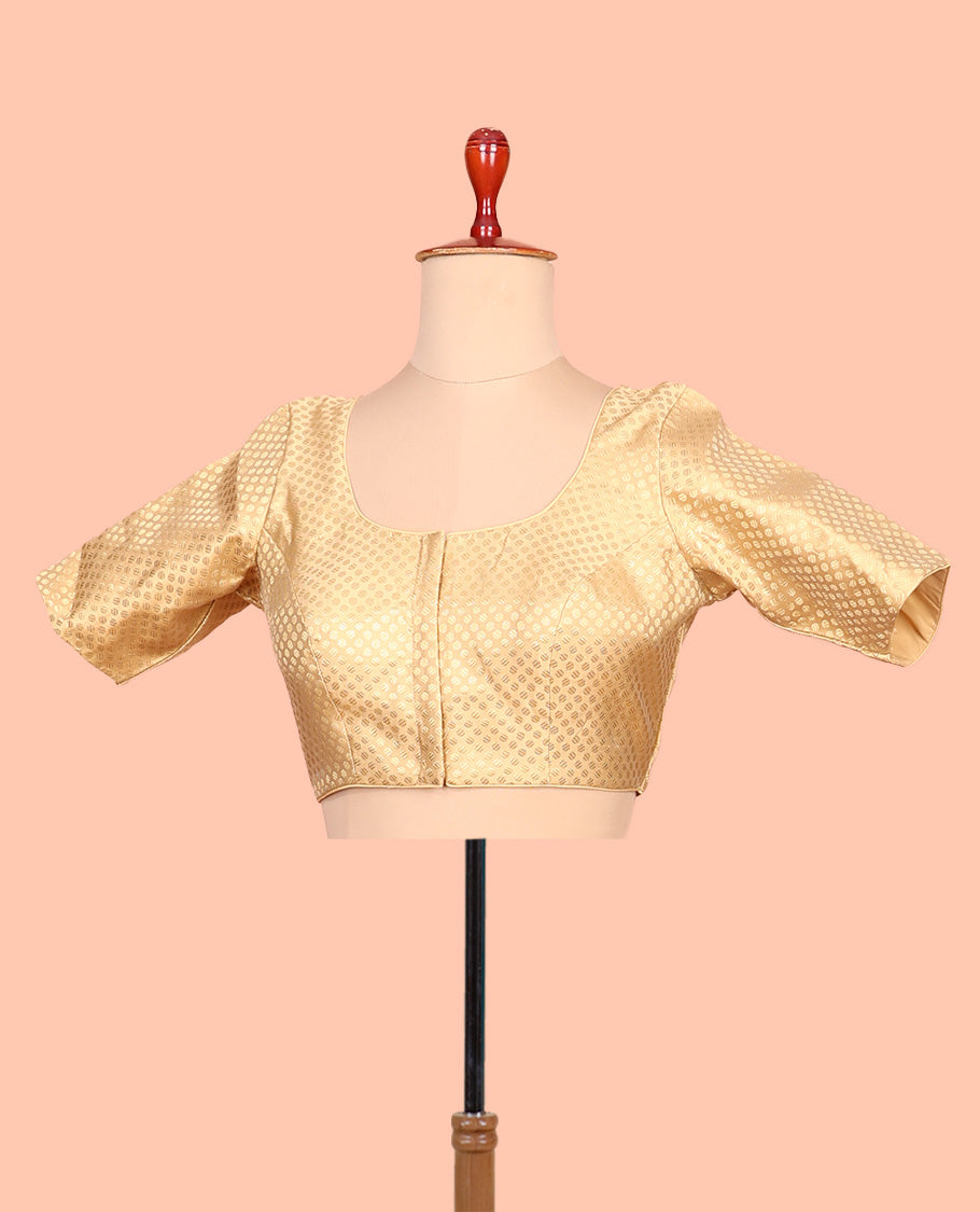 Gold coin buttas front-back round neck elbow-sleeve readymade blouse