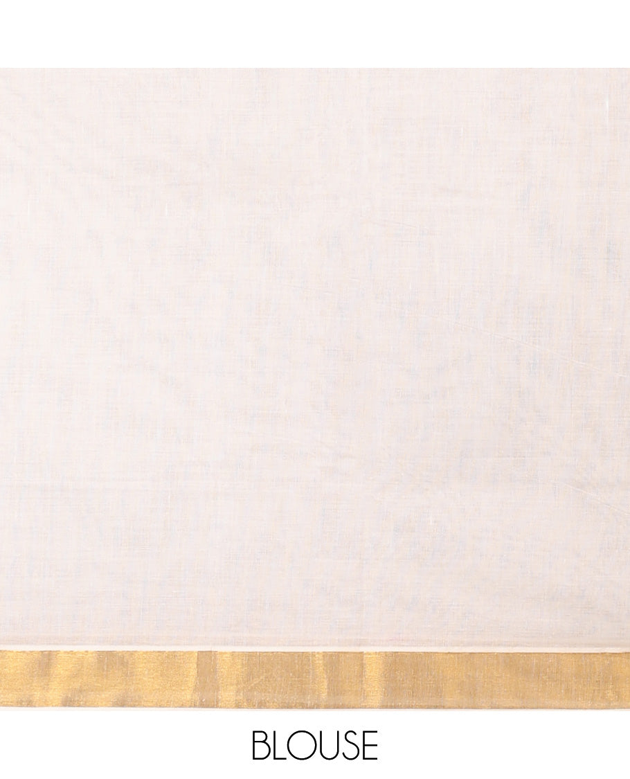 Cream kerala saree with zari stripes, zari border & pallu of zari designs
