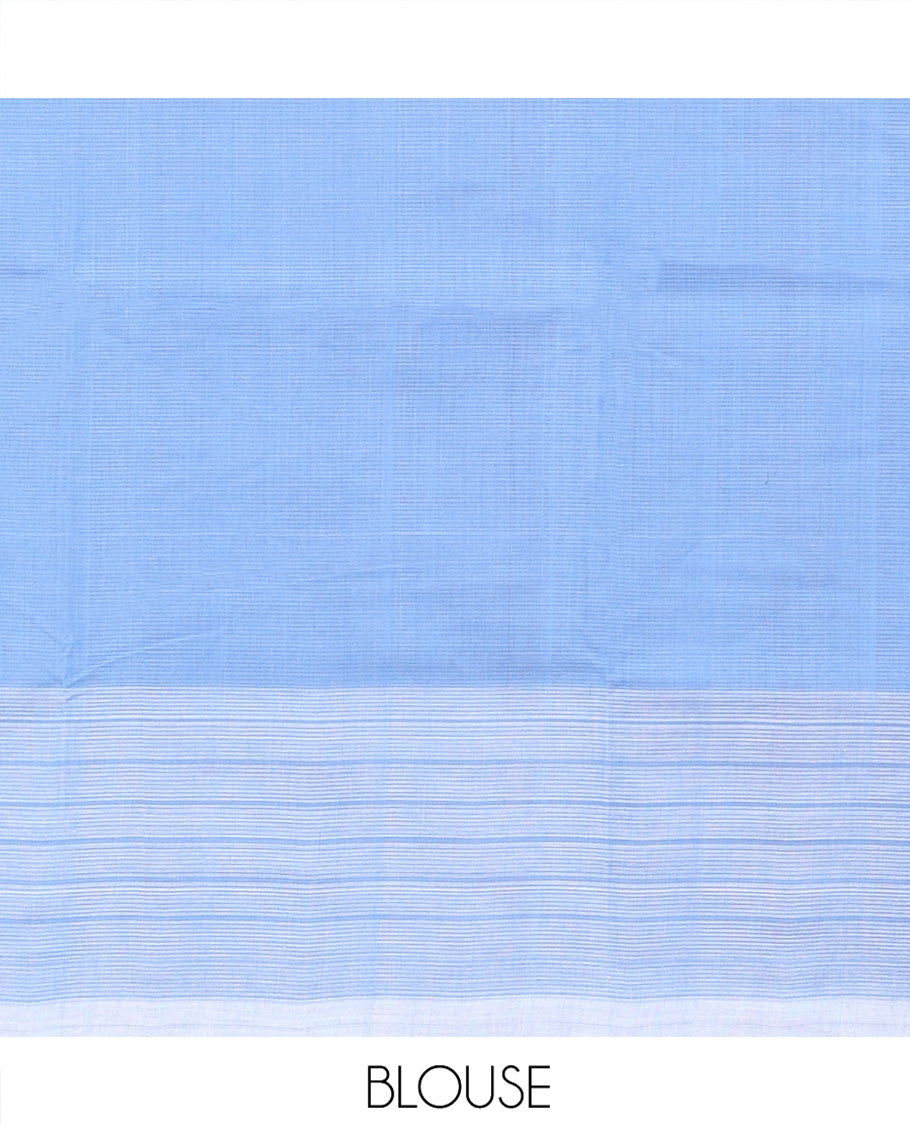 Blue Striped Mangalgiri Cotton Saree, Complemented by Contrast Checked Border, Contrast Pallu and Paired with a Contrast Blouse