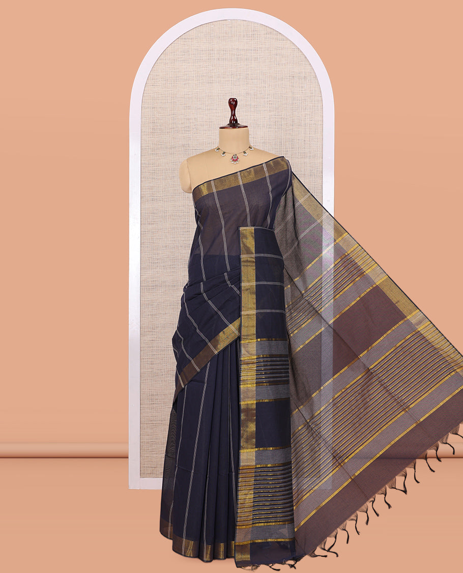 Navy Blue Jute Cotton Saree
