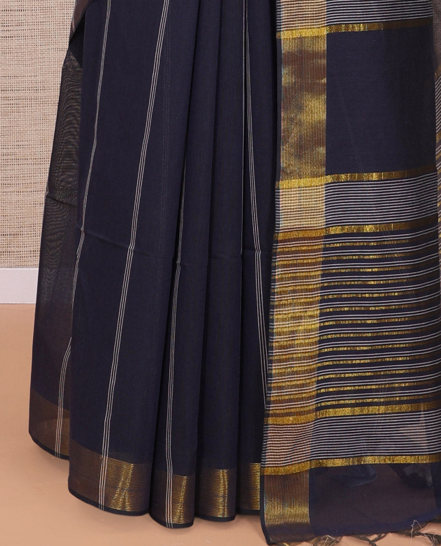 Navy Blue Jute Cotton Saree