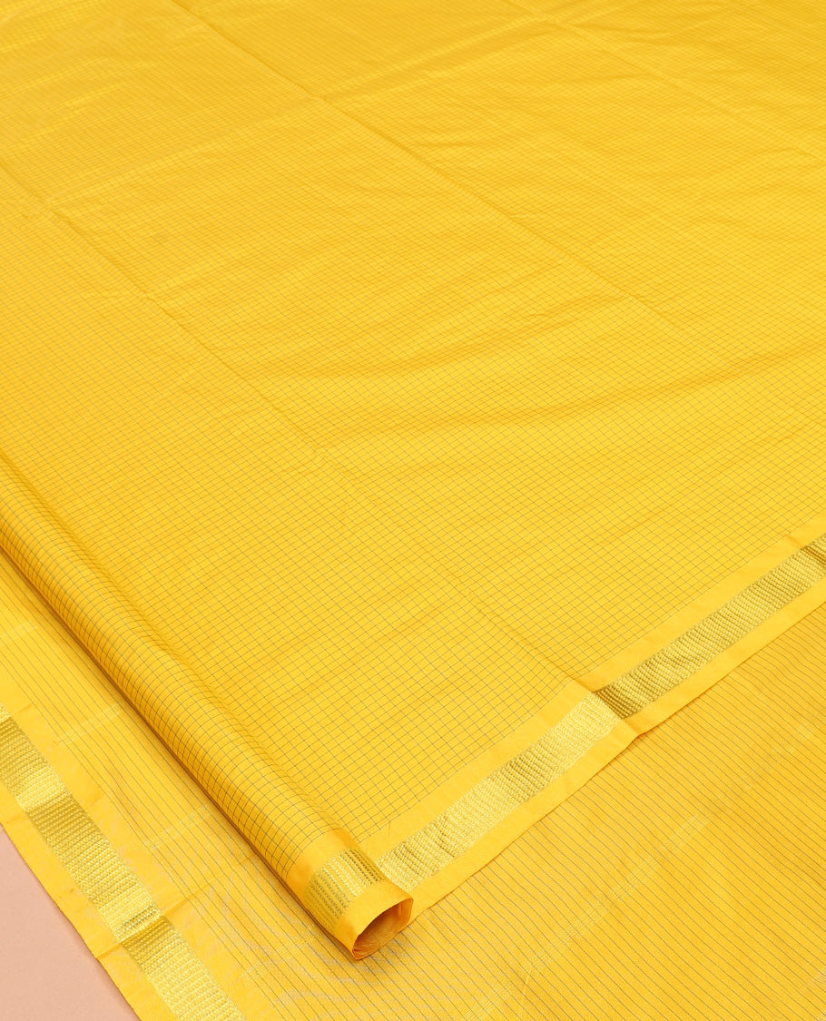 Navy Blue Checked Art-Silk Nine Yard Saree, a Traditional Zari Border, a Self-Pallu, and No Blouse