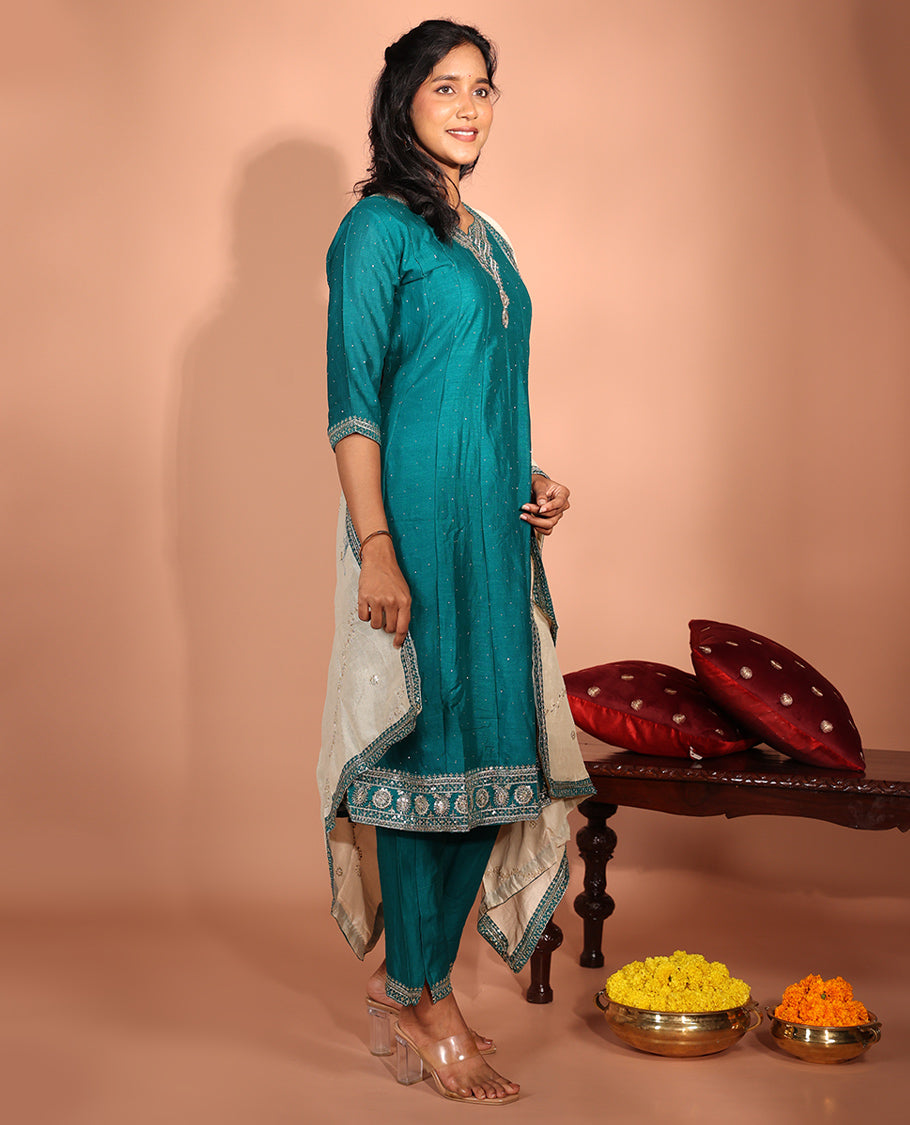 Blue Vichitra Readymade Suit
