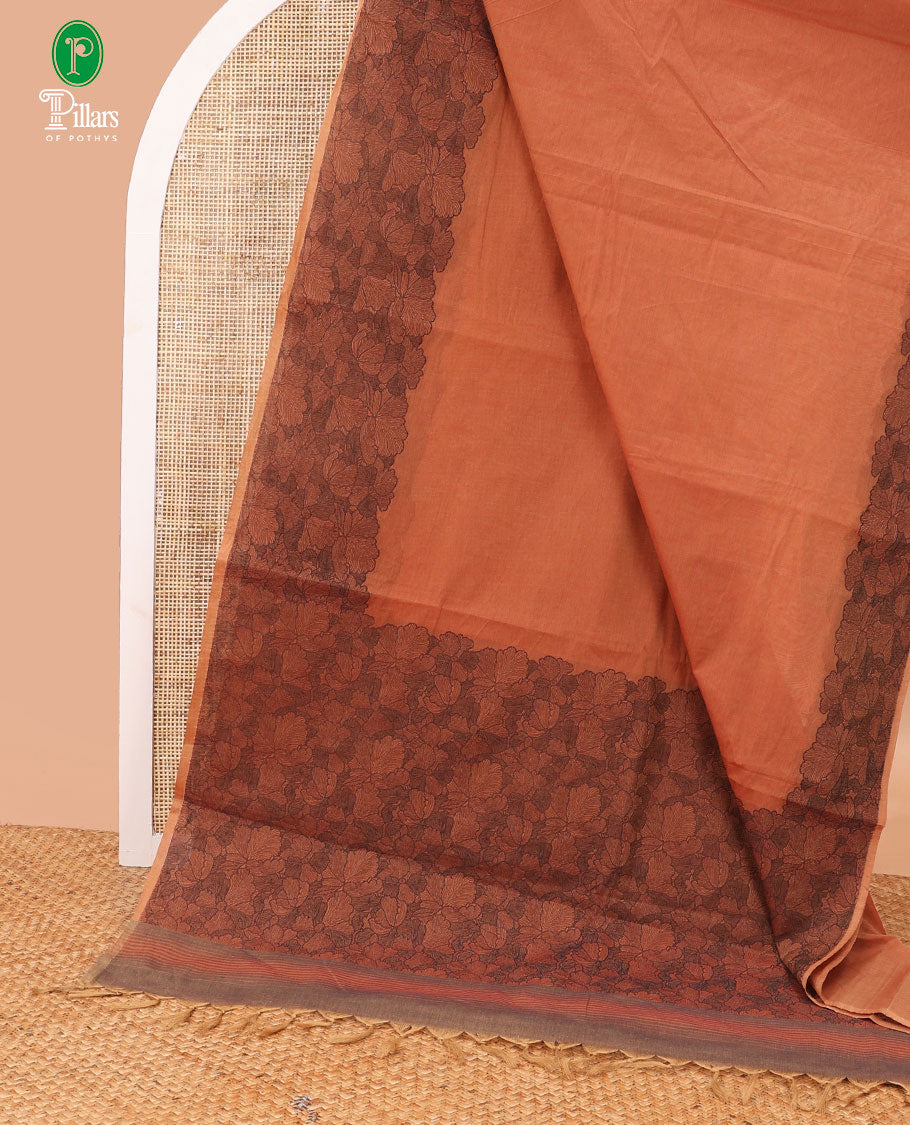 Honey coimbatore cotton saree with contrast thread border & threaded rich pallu along with striped blouse