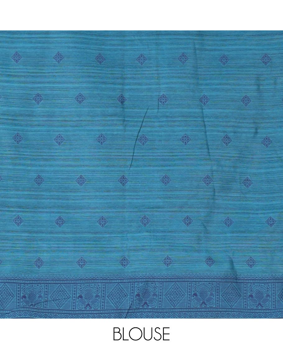 Borderless blue banaras jute silk saree with floral thread buttas woven all over it's body, intricate pallu & butta design blouse