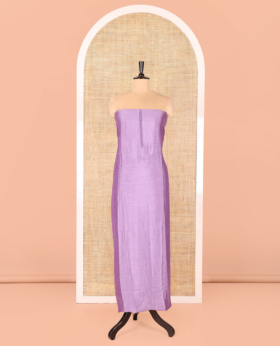 Lavender Vichitra Silk Material Chudidar Set, Accentuated with Pom-Pom Necklined Top, a Plain Santoon Bottom, and Paired Scallop Multi-Color Floral Embroidered Organza Dupatta