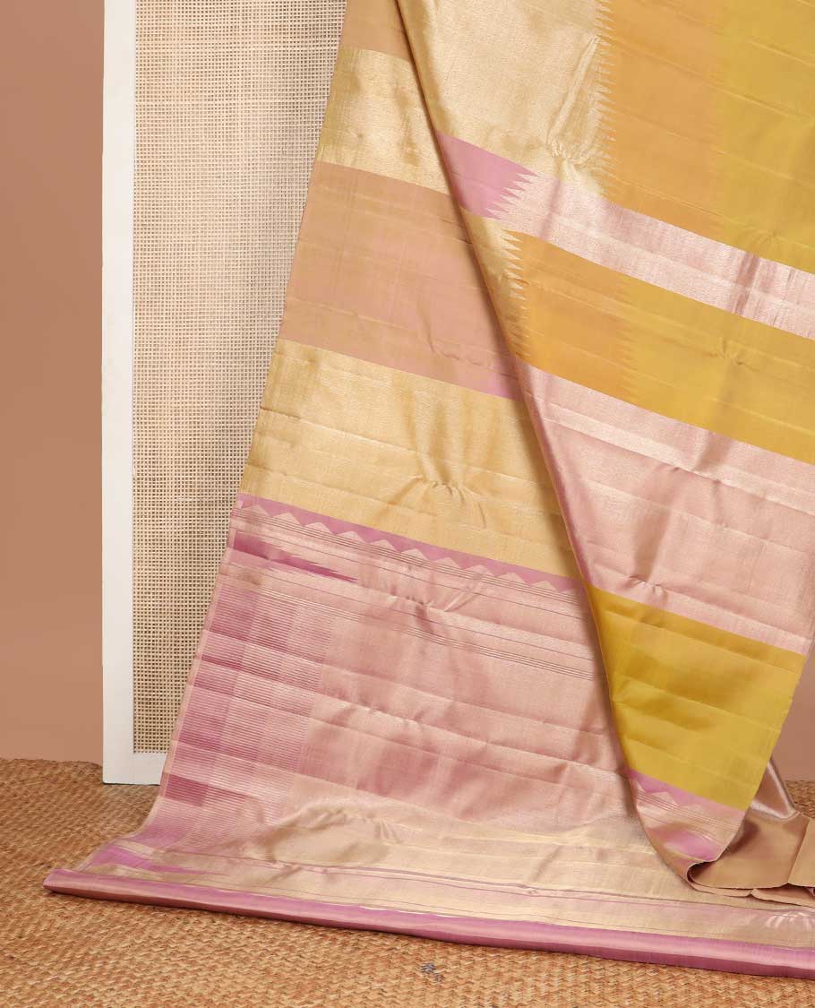 Borderless multi-color striped kancheepuram silk saree with bhavanji pallu